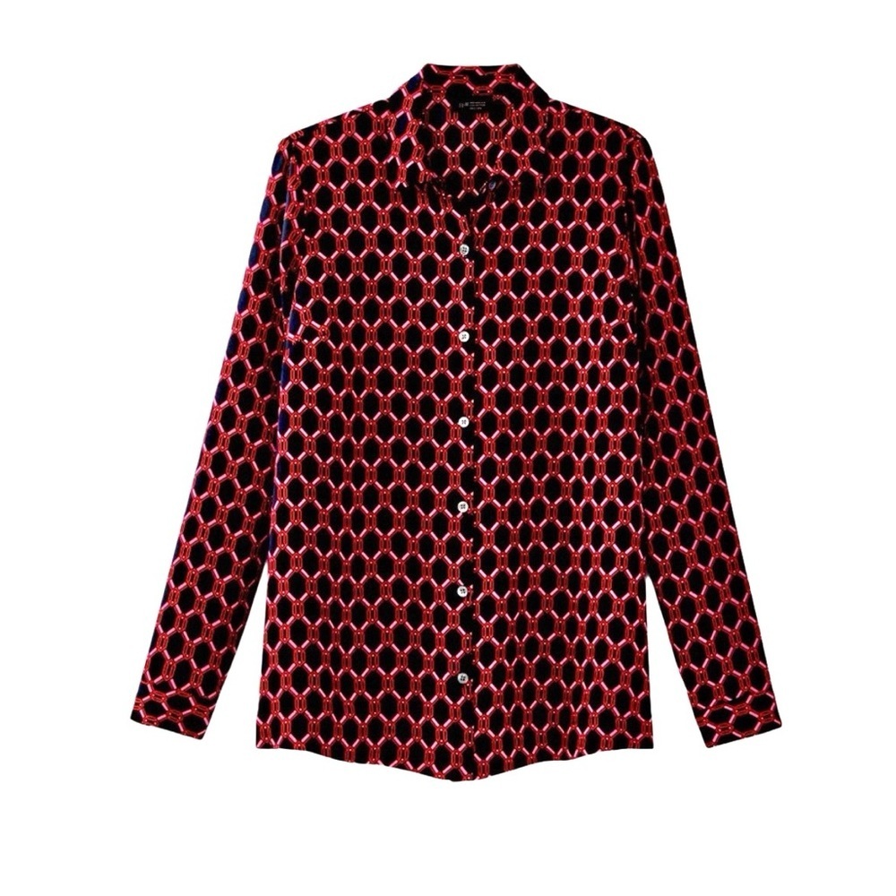 J. Jill Red and Black Geometric Blouse
